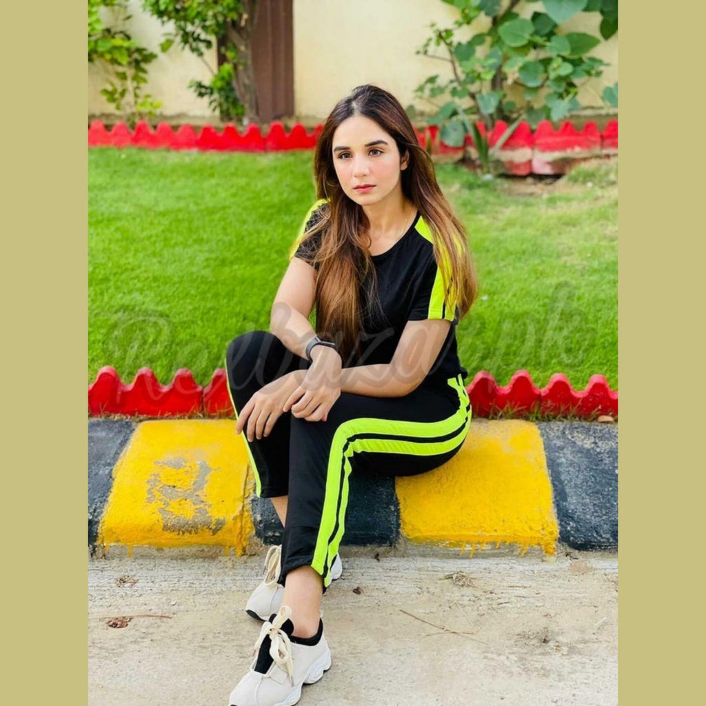 Plain Black with Green Stripe Track Suit for Her (RX-142)