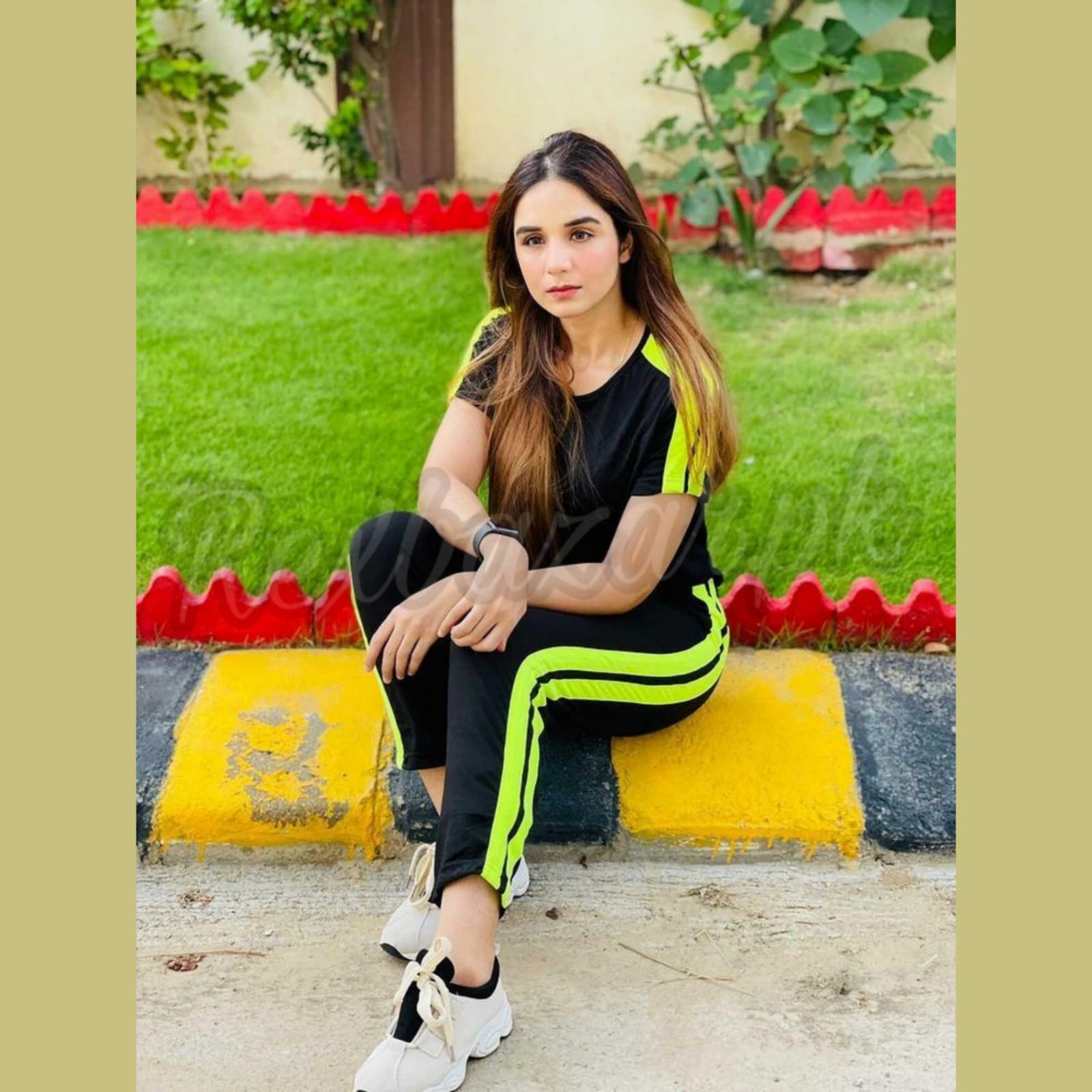 Plain Black with Green Stripe Track Suit for Her (RX-142)