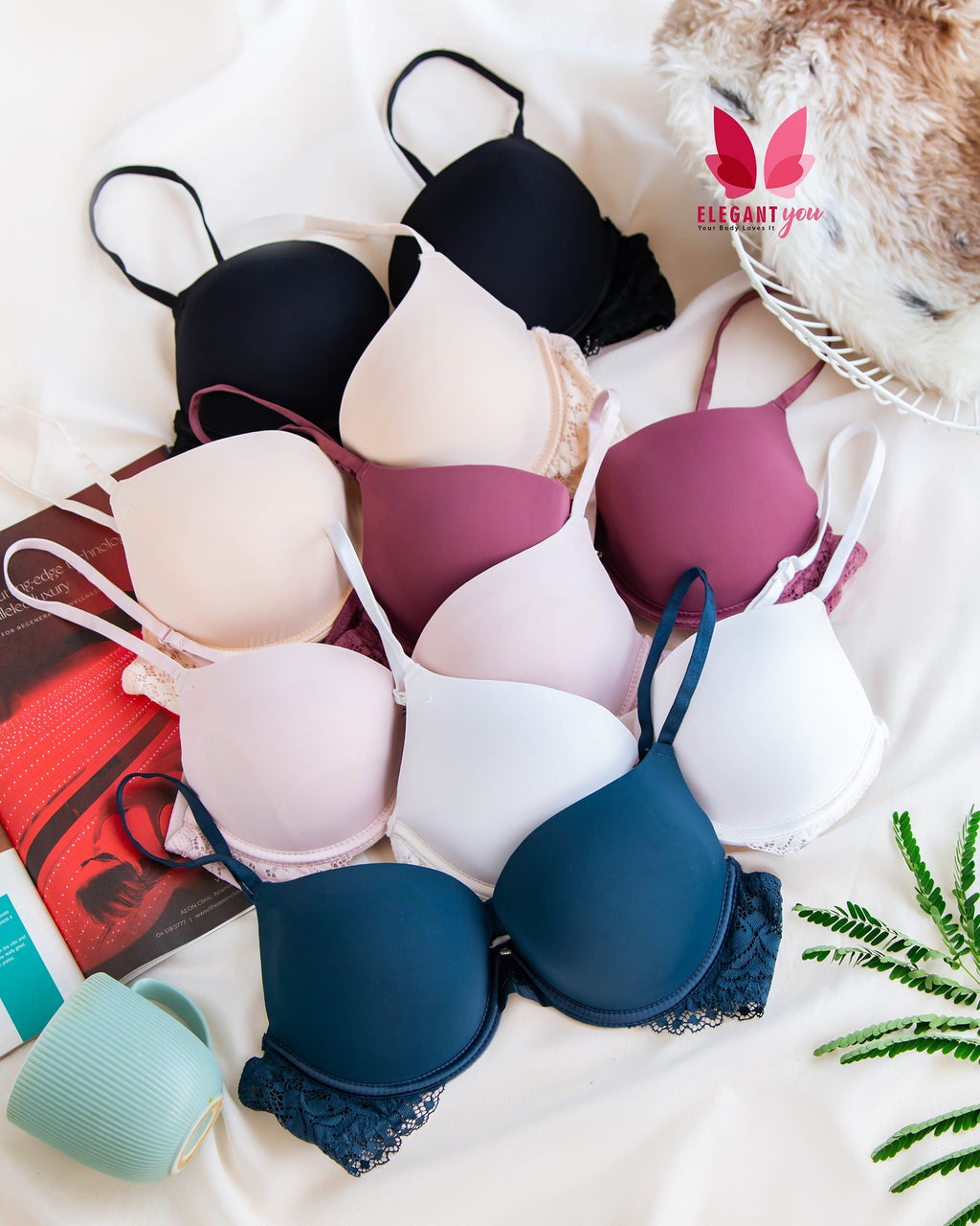 (32-36)b Elegant Lace Strap Double Padded Pushup Wire Bra (087)