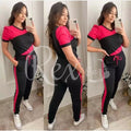 Red With Black Panel Half Sleeves T Shirt with Panel Pajama Suit for her (RX-164)