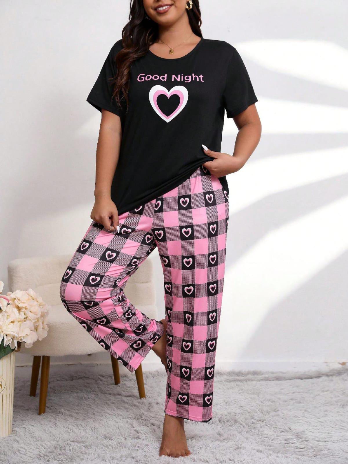 Black Good Night Hearts pajama Printed Night wear (RX-263)