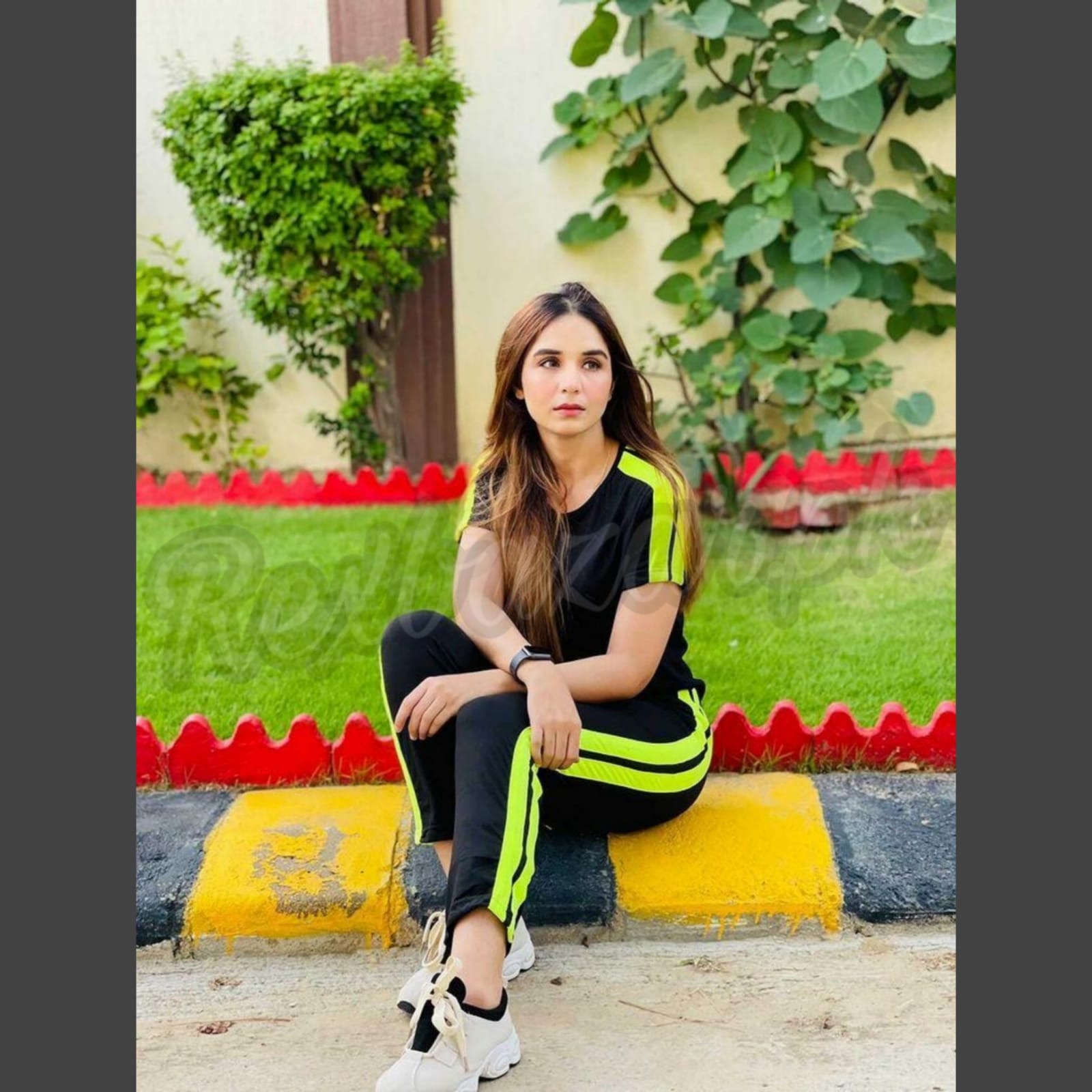 Plain Black with Green Stripe Track Suit for Her (RX-142)