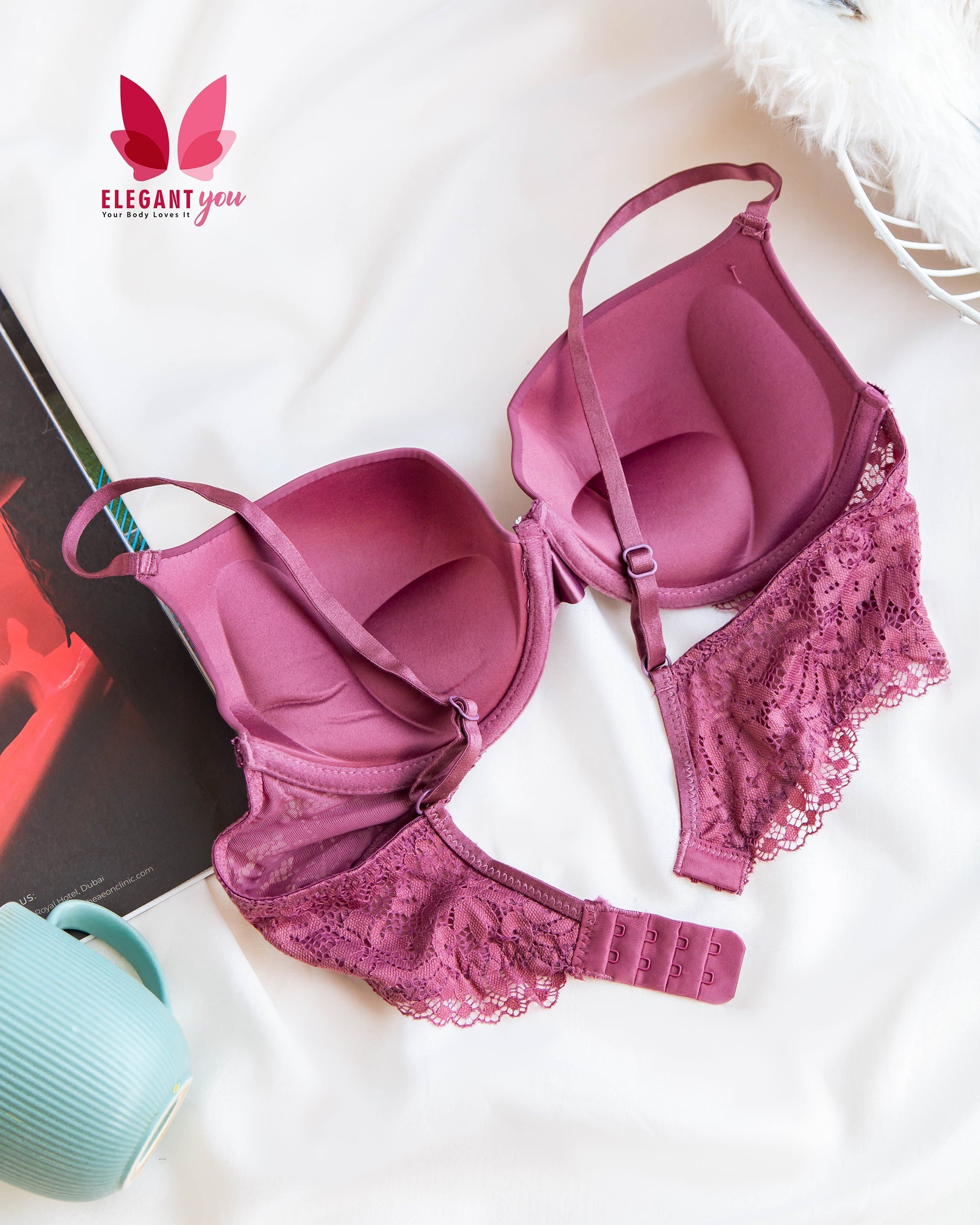 (32-36)b Elegant Lace Strap Double Padded Pushup Wire Bra (087)