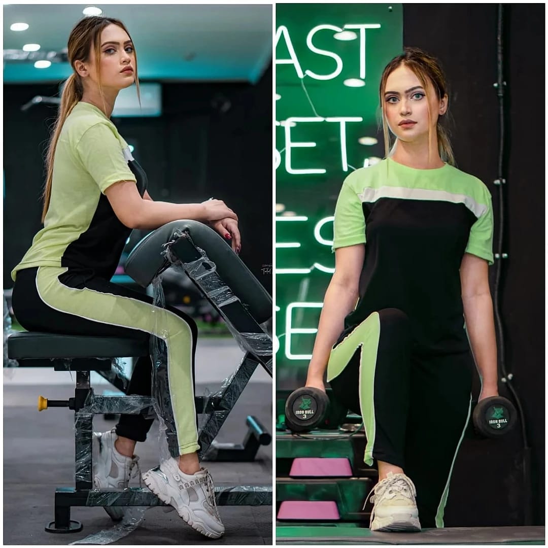 Green Stylish Printed Half Sleeves T Shirt with Panel Pajama Suit for her (RX-143)