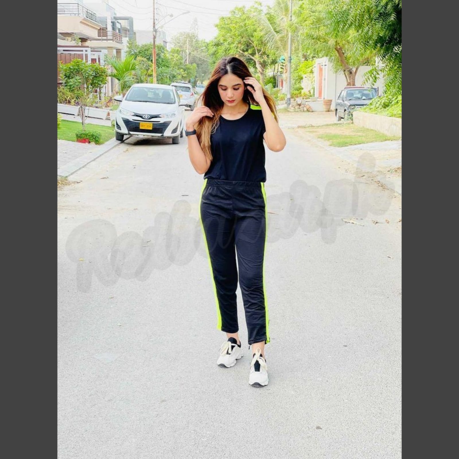 Plain Black with Green Stripe Track Suit for Her (RX-142)