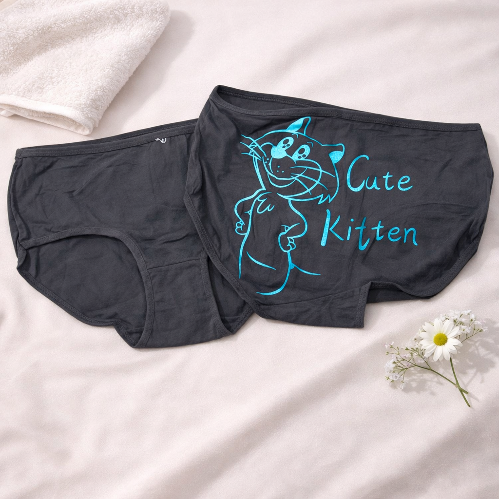 Back Side Cute Kitten Written Soft Underwear