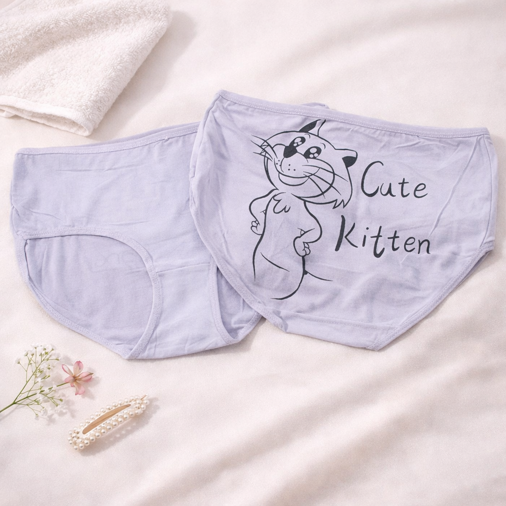 Back Side Cute Kitten Written Soft Underwear