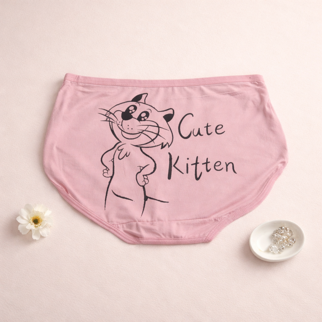 Back Side Cute Kitten Written Soft Underwear