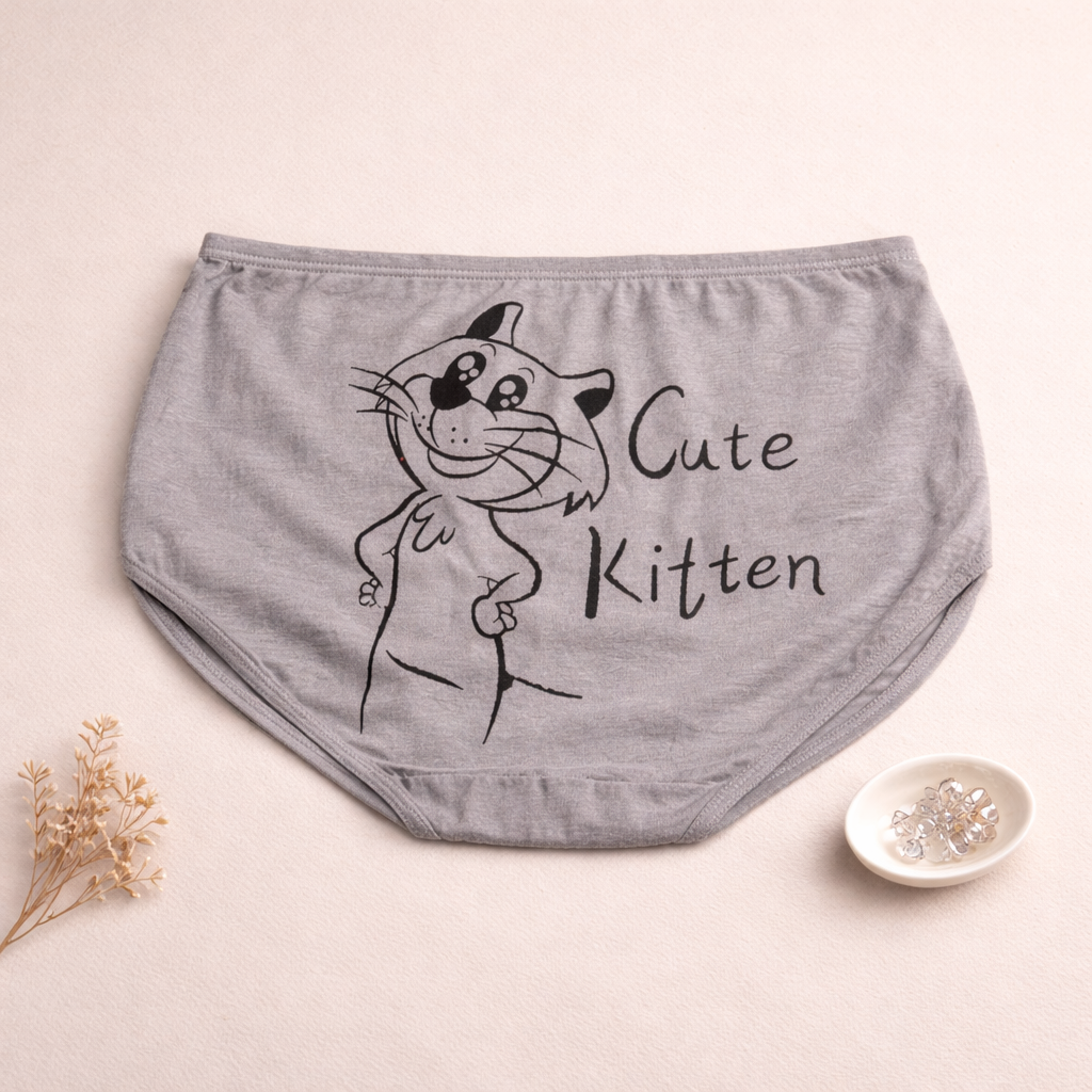 Back Side Cute Kitten Written Soft Underwear