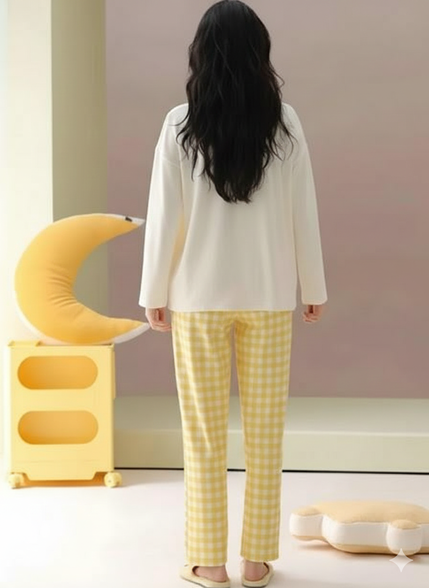 White With Clound And Star Print Full Sleeves Night Suit (RX-380)