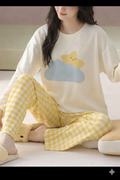 White With Clound And Star Print Full Sleeves Night Suit (RX-380)