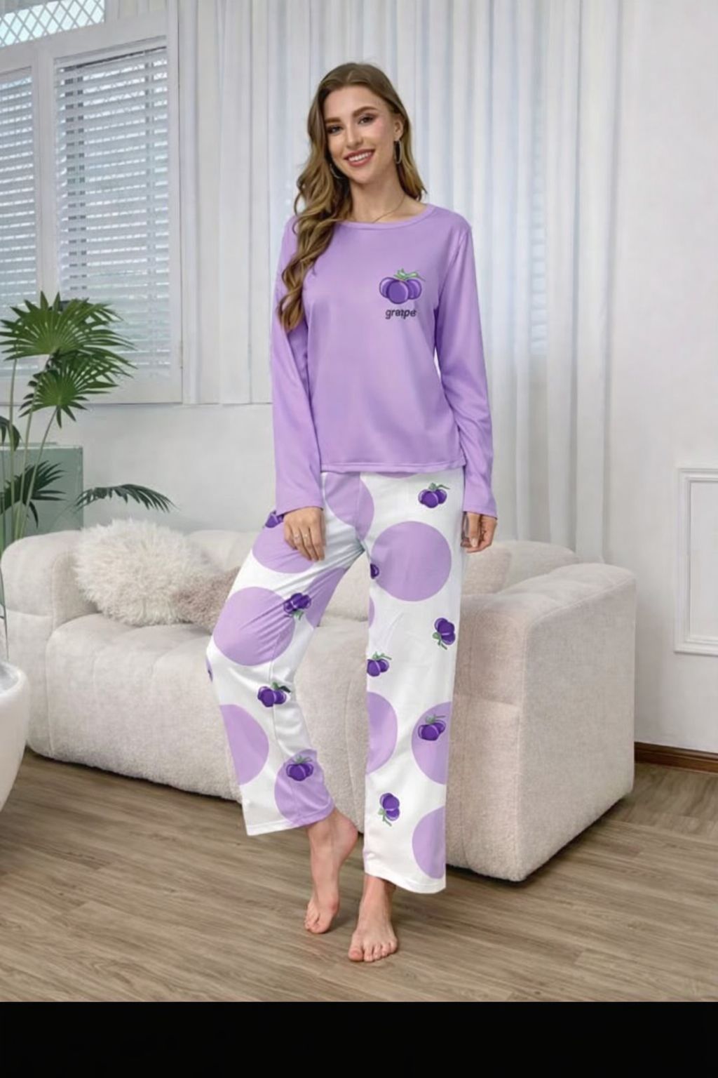 Purple Grape Printed Full Sleeves Night Suit (RX-384)