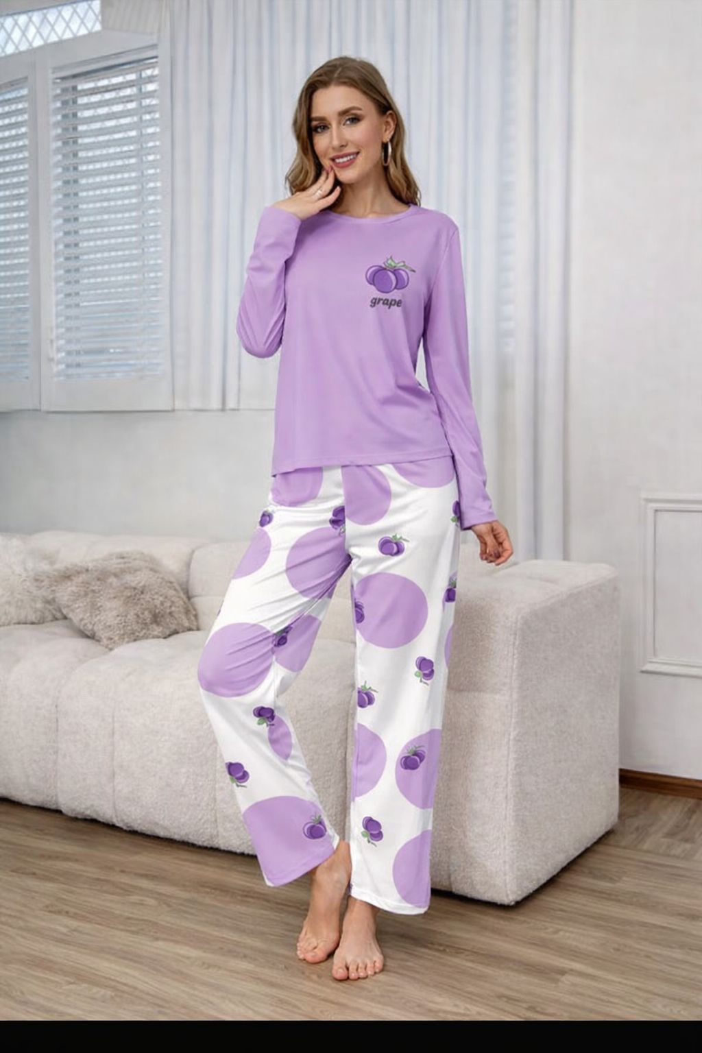 Purple Grape Printed Full Sleeves Night Suit (RX-384)