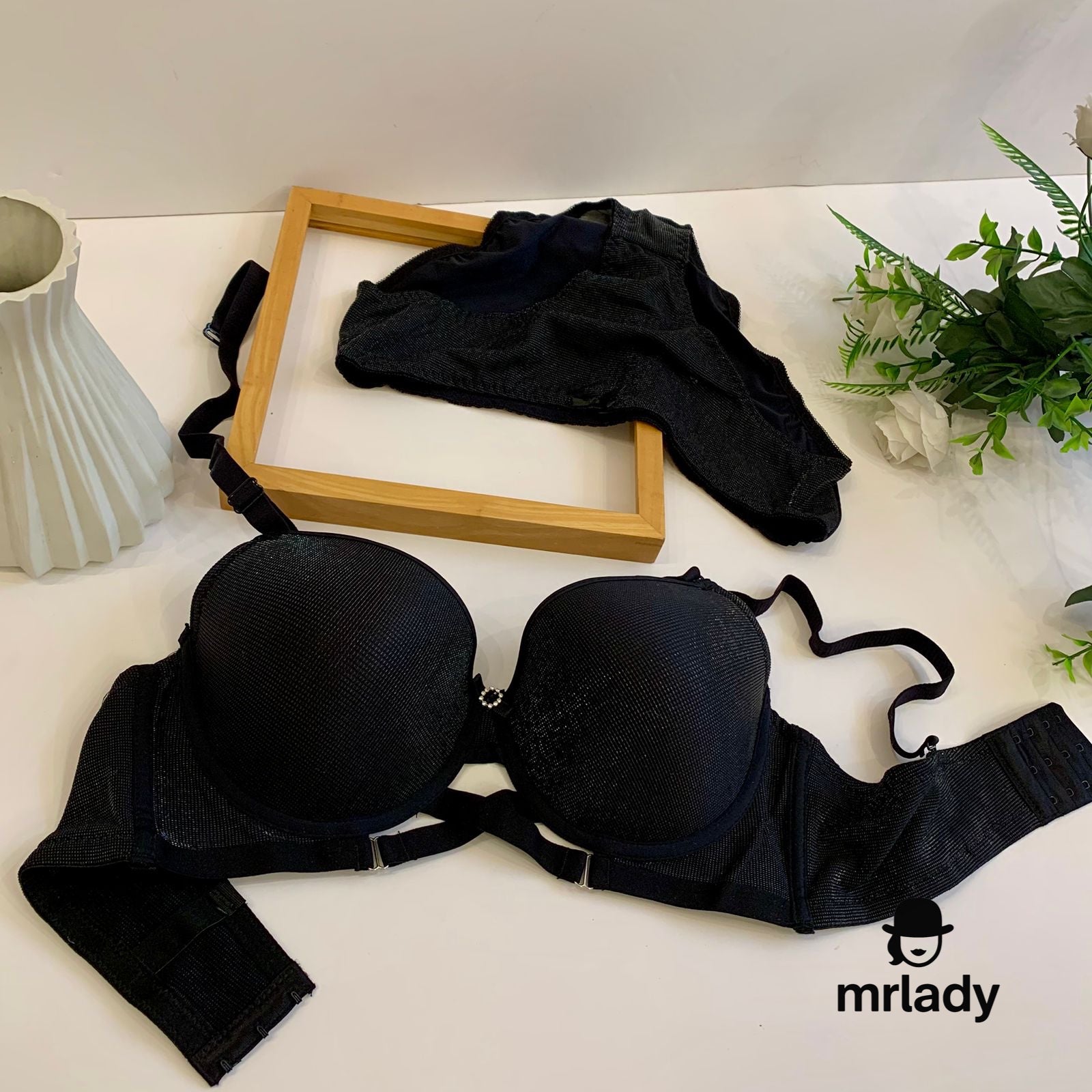 D CUP SHIMMER THIN PAD BRA SET