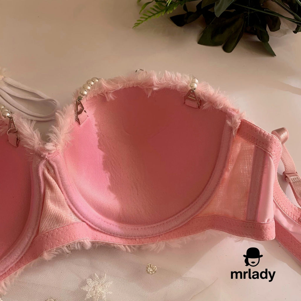 SOFT FUR THIN PAD PEARL BRA SET