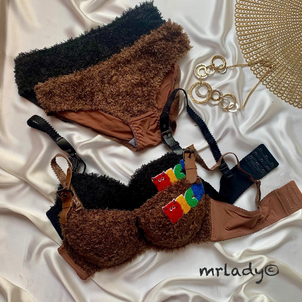 FAUX FUR ELEGANT BRA SET