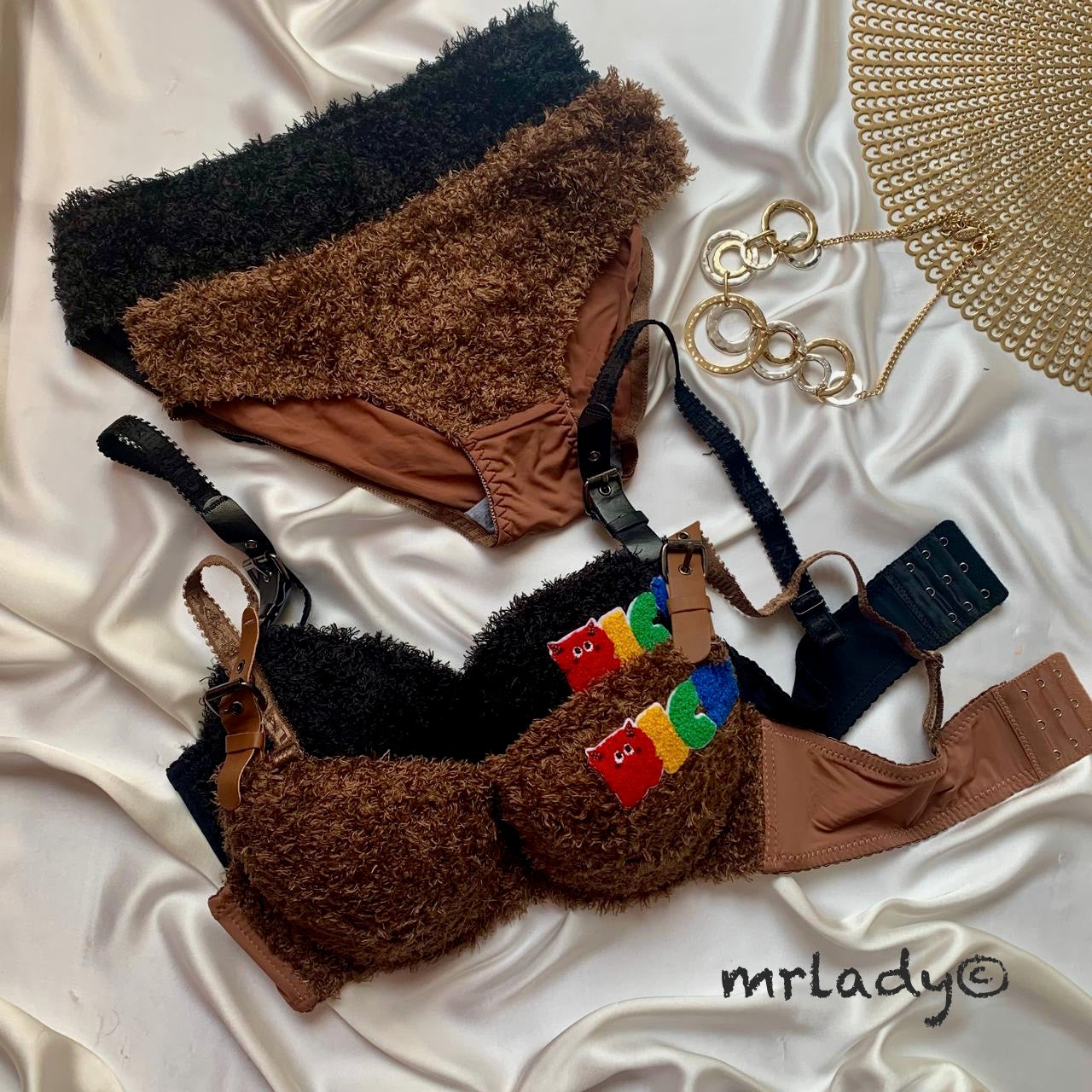 FAUX FUR ELEGANT BRA SET