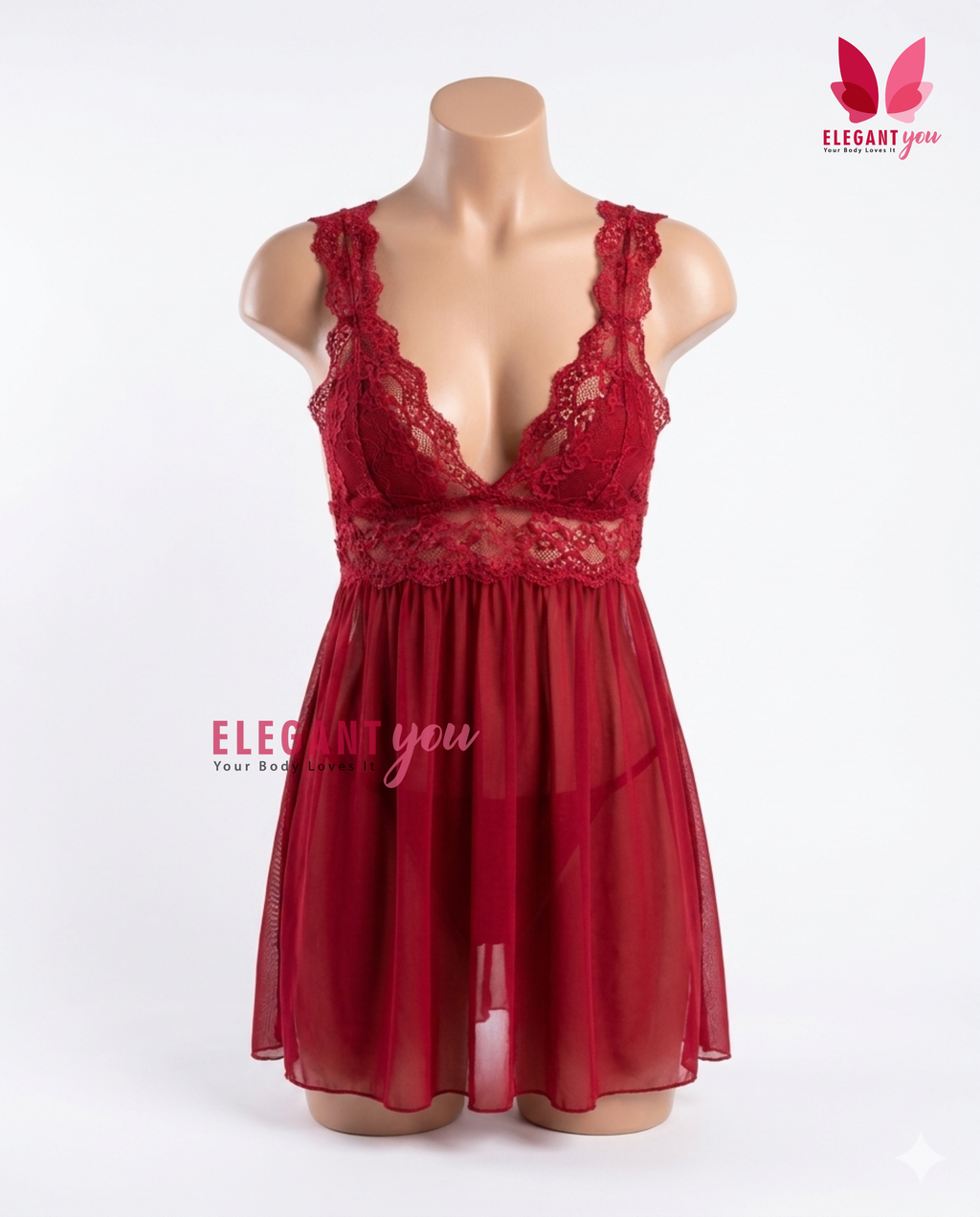 Lacy Wide StrapsFront & Back open Baby Doll Nighty (9019)