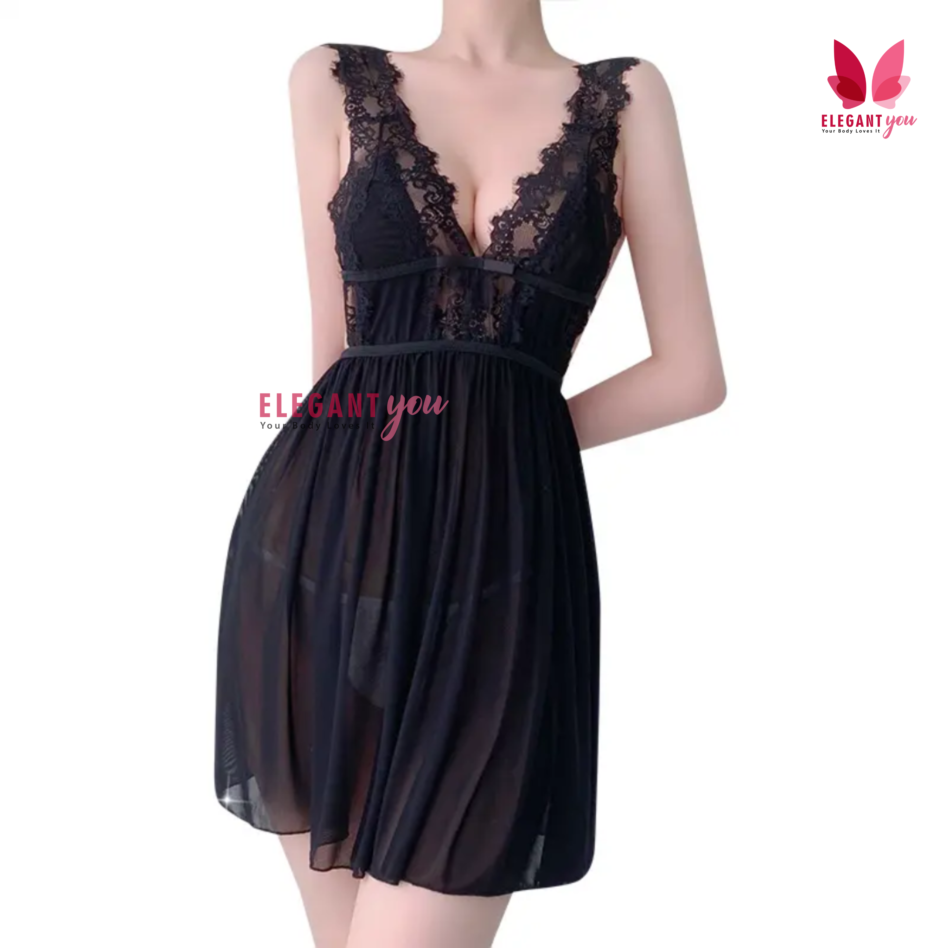 Lacy Wide StrapsFront & Back open Baby Doll Nighty (9019)