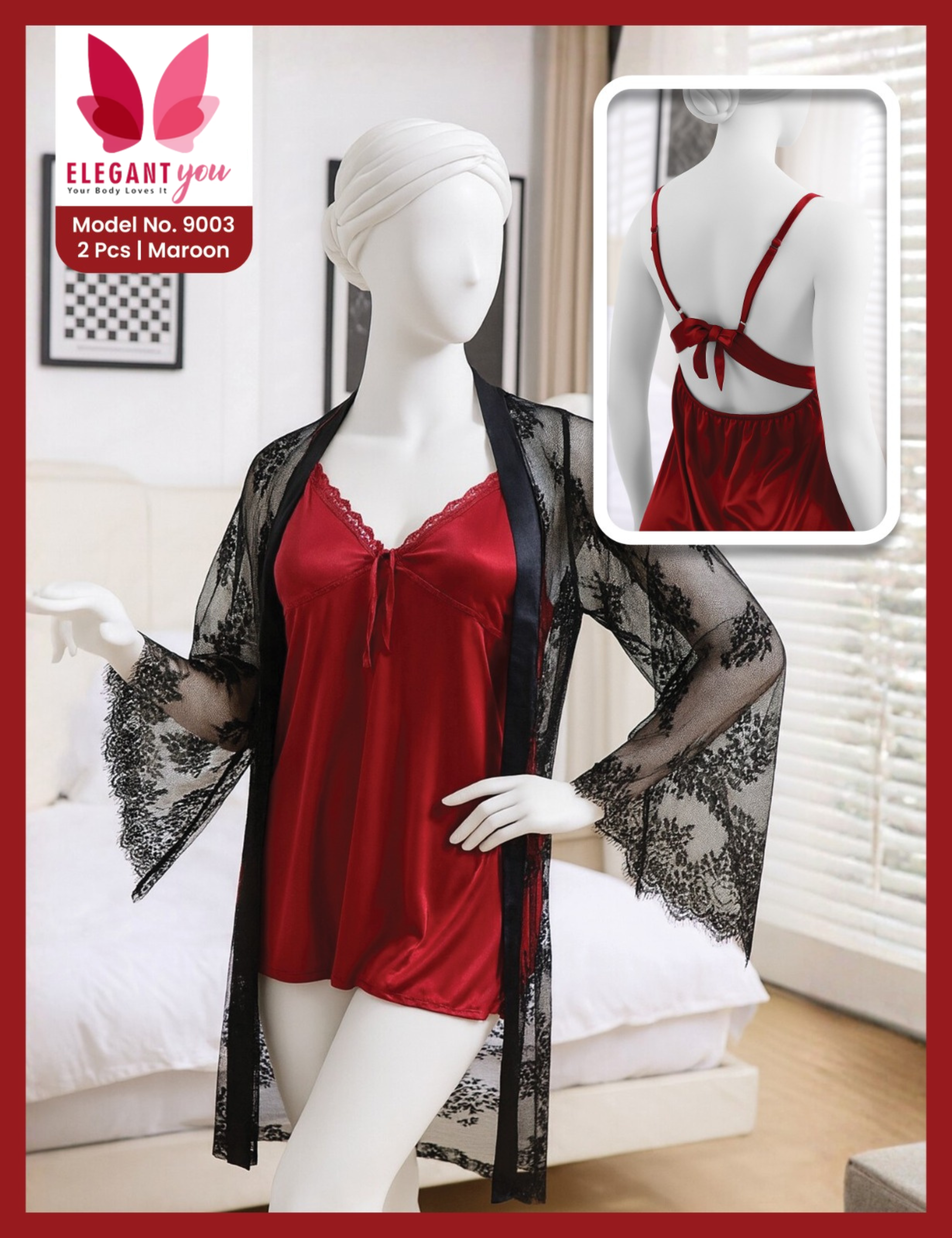 2 Piece Net Gown With Silk Inner Nighty(9003)