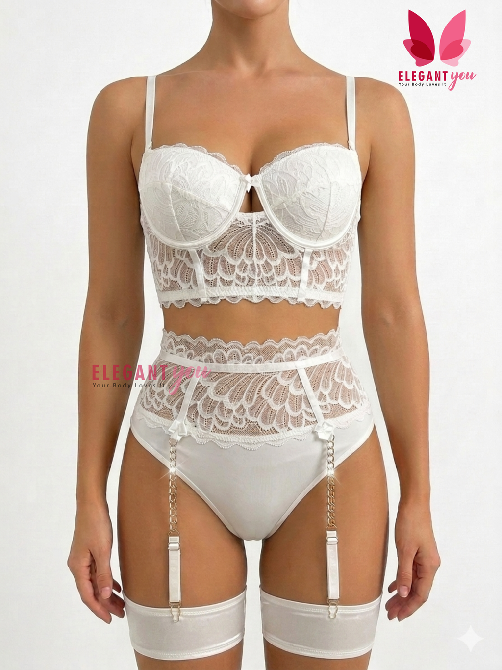 (32-42)Hot see through Lace Bra And Brief Set With Garter (W602)