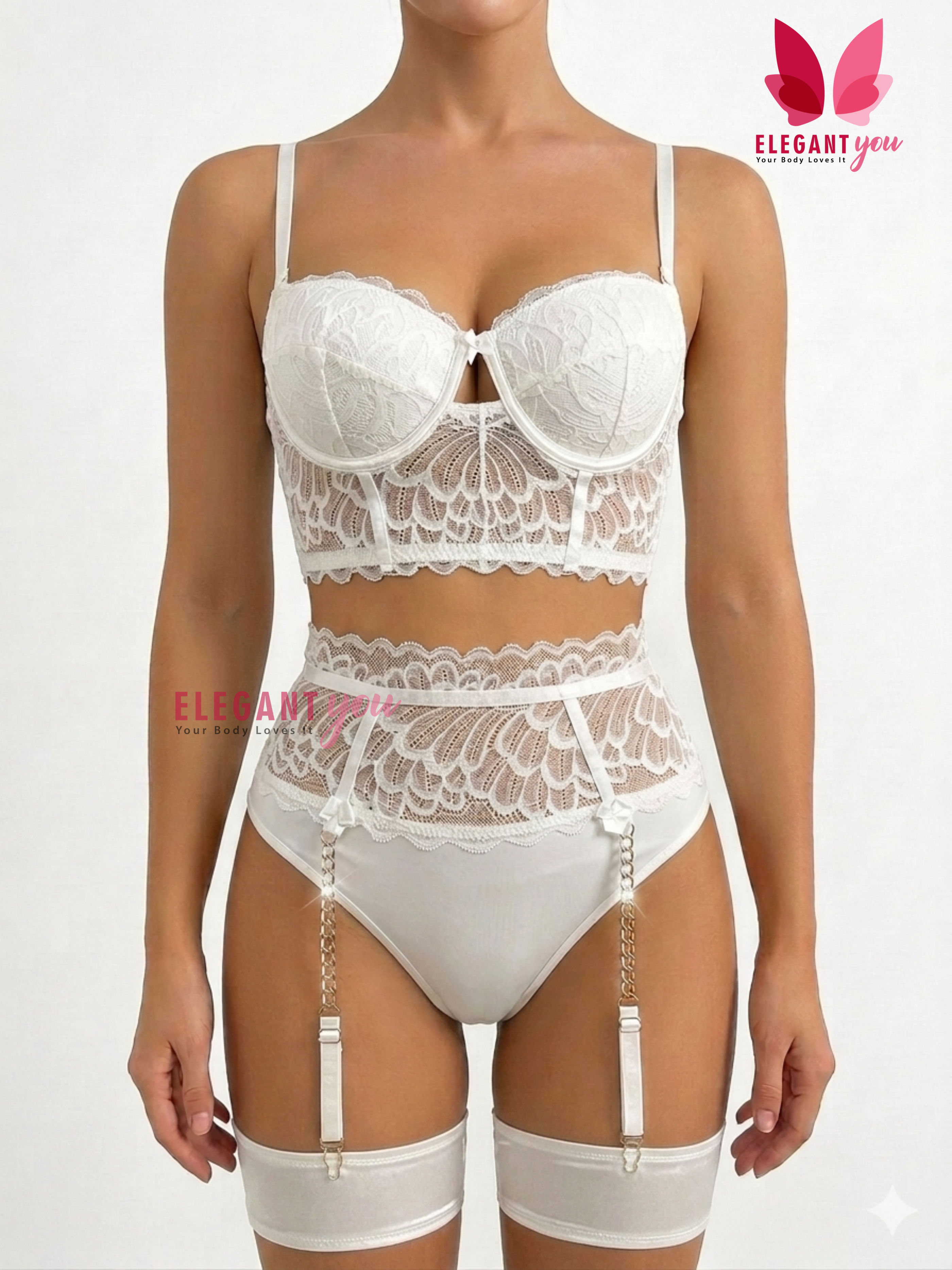 (32-42)Hot see through Lace Bra And Brief Set With Garter (W602)