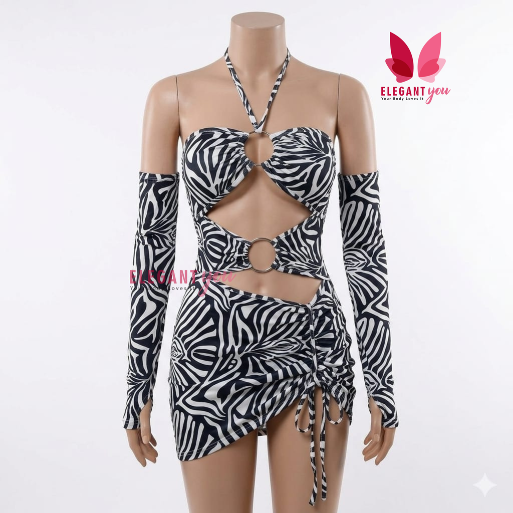 (34-40)Milk Silk Leopard Print Cut-out Bikini Dress (W)