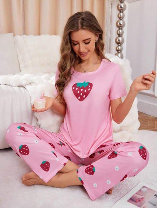 Pink Strawberry Printed Night wear (RX-274)