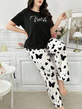 Black Butterfly Printed T-Shirt with Butterfly printed trouser Night wear (RX-298)