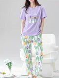 Lilac bunny Printed Half Sleeves Night Suit (RX-304)