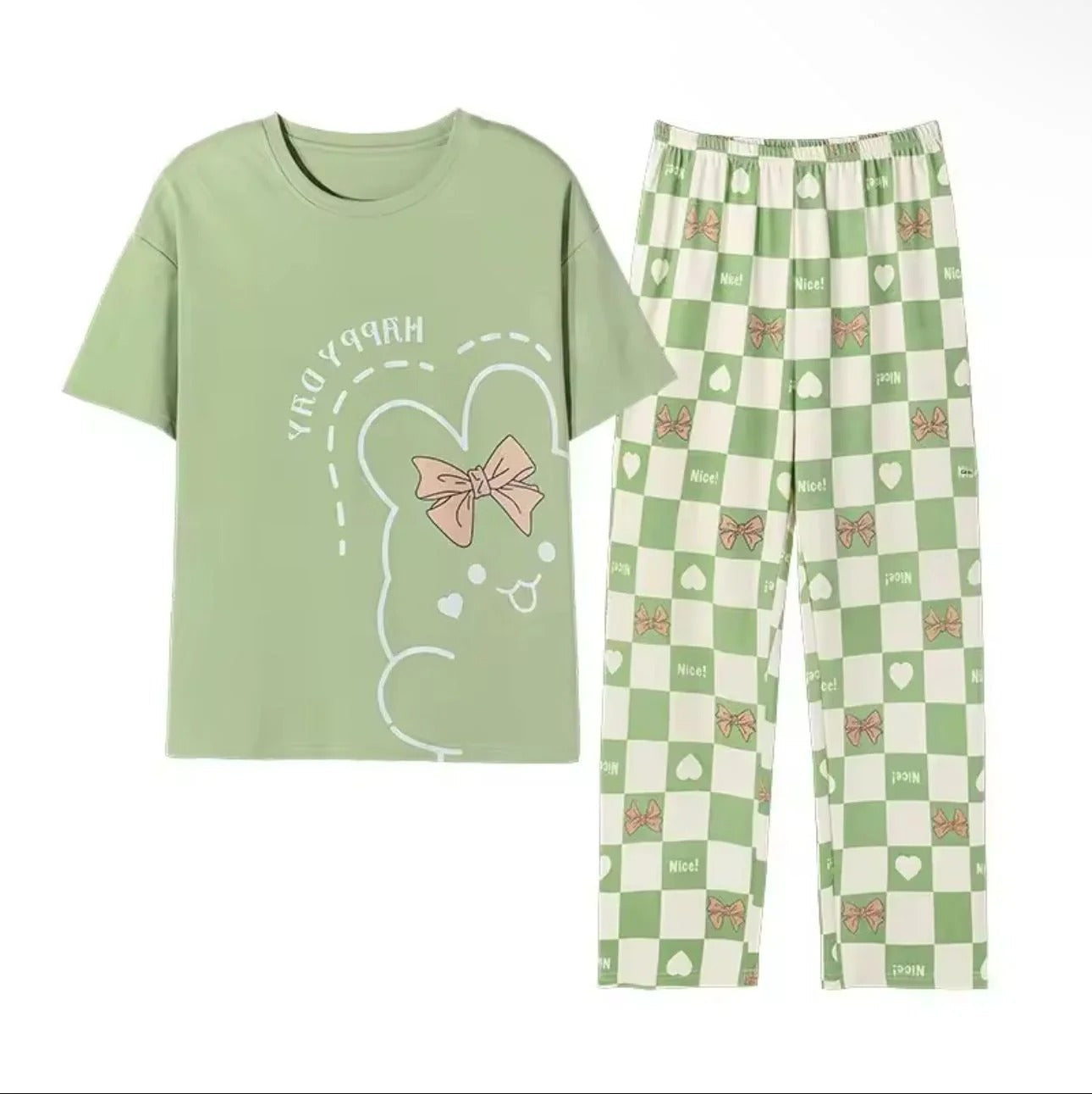 Olive Green Happy Day Printed Half Sleeves Night Suit (RX-303)