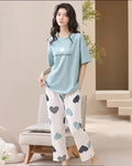 Sky blue Love you forever hearts Print Half Sleeves Printed Night Suit (RX-319)