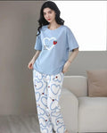 Sky blue Strawberry heart Print Half Sleeves Printed Night Suit (RX-316)