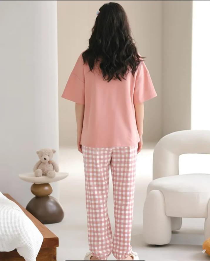 Pink lovely 3 bears Print Half Sleeves Printed Night Suit (RX-315)