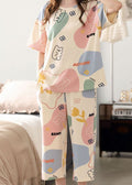 Off white Multicolor Cute Bears Half Sleeves with Printed pajama Night Suit (RX-305)
