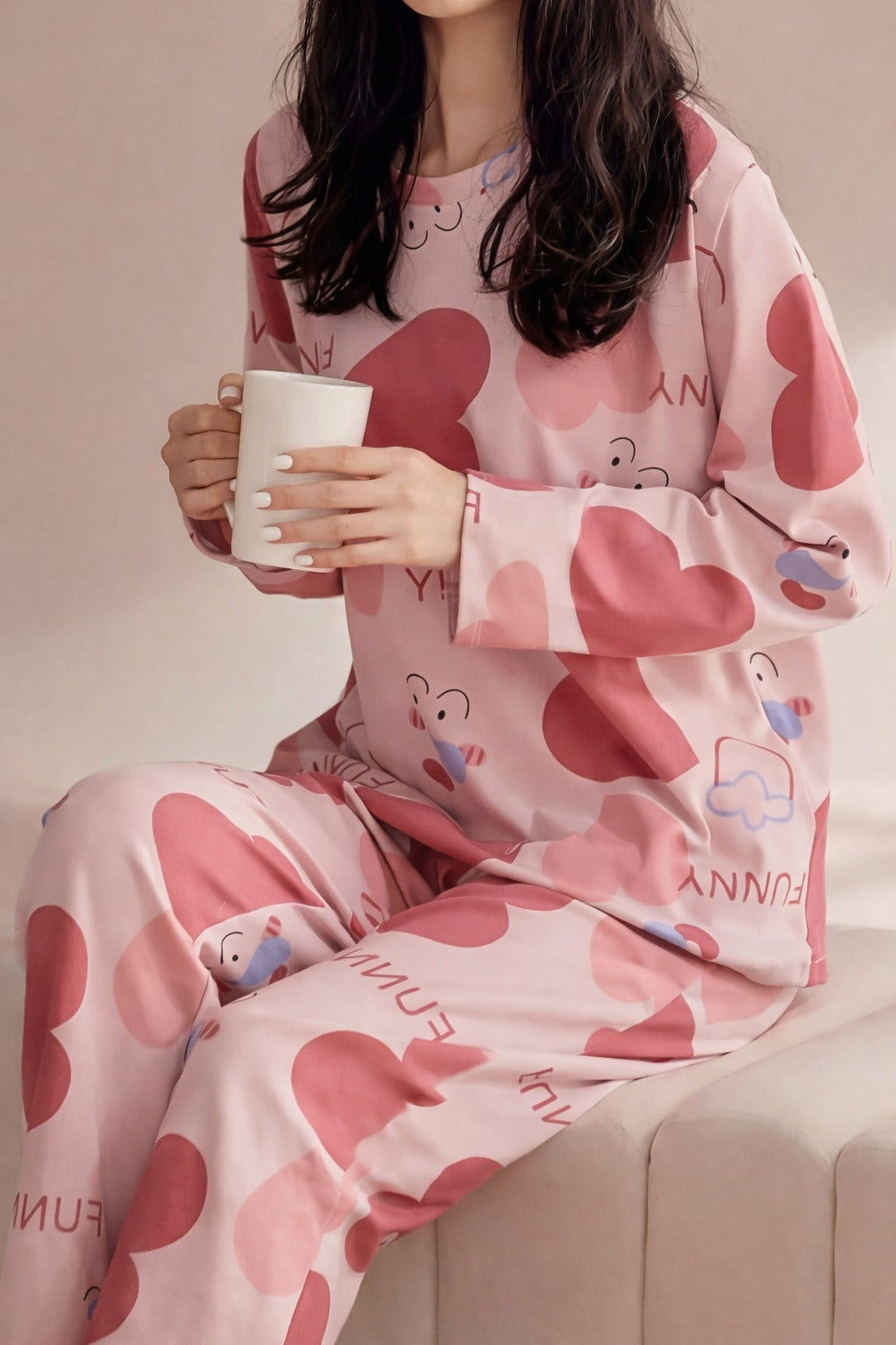Pink All over big hearts night suit For her (RX-409)