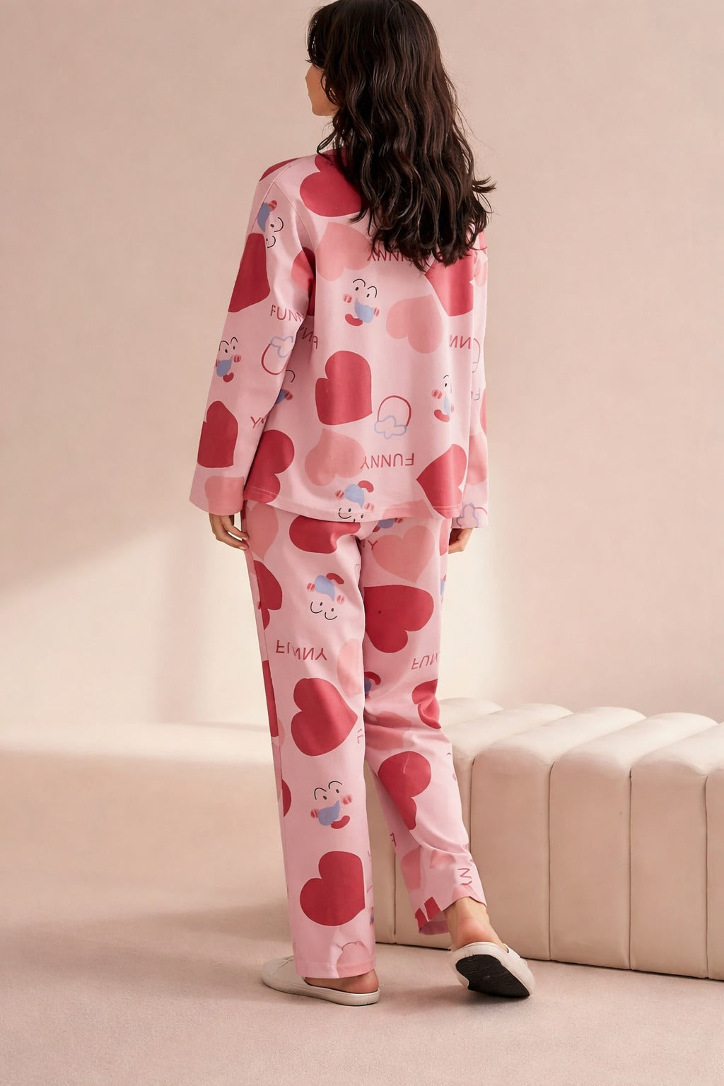 Pink All over big hearts night suit For her (RX-409)
