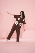 (NEW ) Brown All over BIG White flower night suit For her (RX-412)