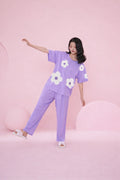 (NEW ) Lilac All over BIG White flower night suit For her (RX-411)