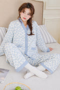 White with cheetah printed Front button Style night suit For her (RX-445)