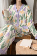 White with Flowers printed Front button Style night suit For her (RX-446)