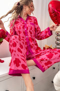 Pink with Shocking pink cheetah printed Front button Style night suit For her (RX-448)