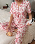 Rose Pink All over Big Hearts Button style night suit For her (RX-452)