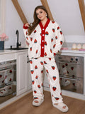 White With Red Strawberries Printed Button Style Night Suit For Her (RX-456)