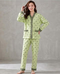 Green All Over Hearts Printed Button Style Night Suit For Her (RX-470)