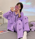 Purple All over Stars Printed button style Night Suit (RX-475)