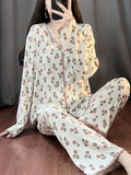 off white All over roses with brown pippen button style night suit for her (RX-471)