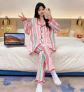 Off white Multicolour lining Stars Printed button style night suit For Her (RX-473)