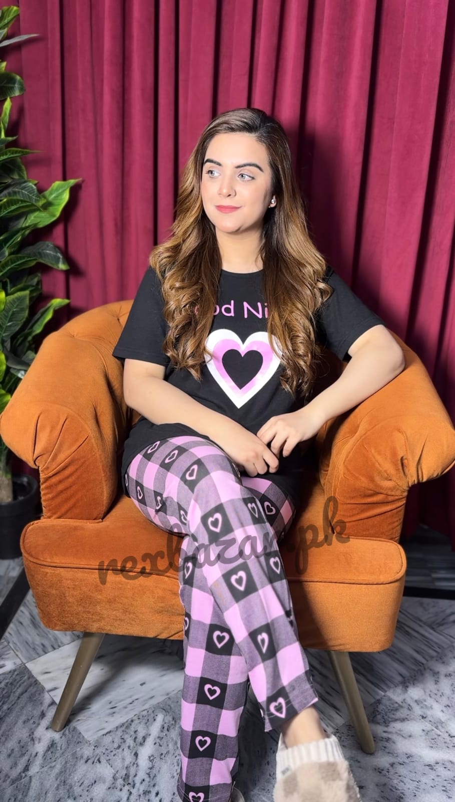 Black Good Night Hearts pajama Printed Night wear (RX-263)