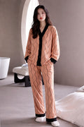 Orange with black linings printed Front button Style night suit For her (RX-441)